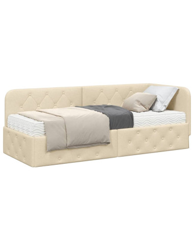 Cornice del letto ad angolo Crema 80 x 200 cm Tessuto