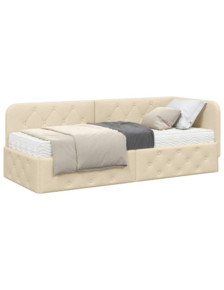 Cornice del letto ad angolo Crema 80 x 200 cm Tessuto