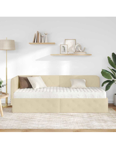 Cornice del letto ad angolo Crema 80 x 200 cm Tessuto