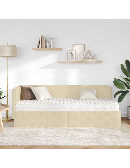 Cornice del letto ad angolo Crema 80 x 200 cm Tessuto