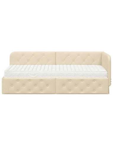 Cornice del letto ad angolo Crema 80 x 200 cm Tessuto