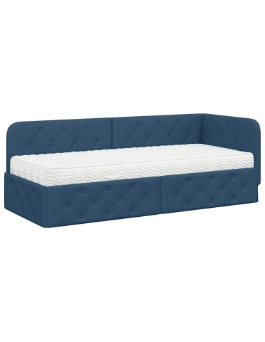 Cornice del letto ad angolo Blu 80 x 200 cm Tessuto