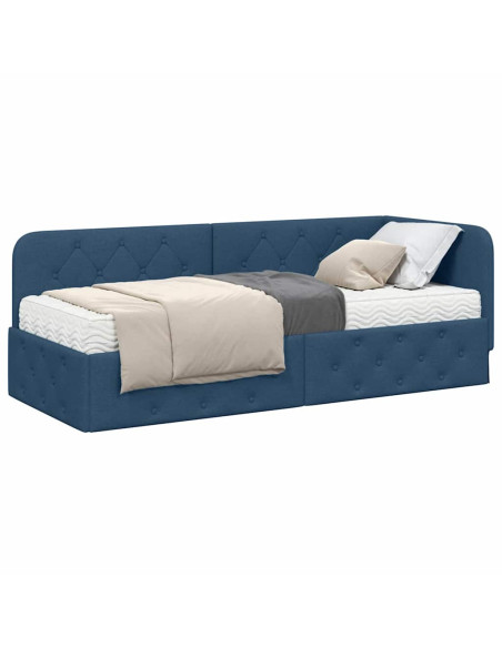 Cornice del letto ad angolo Blu 80 x 200 cm Tessuto