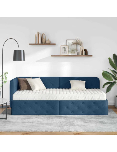 Cornice del letto ad angolo Blu 80 x 200 cm Tessuto