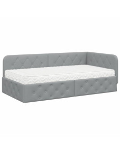 Cornice del letto ad angolo Grigio chiaro 90 x 190 cm Tessuto 2