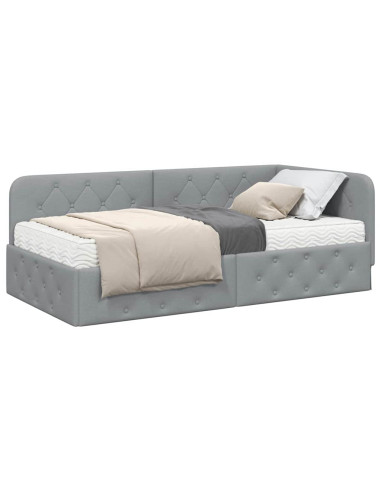 Cornice del letto ad angolo Grigio chiaro 90 x 190 cm Tessuto
