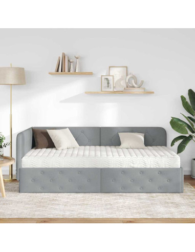 Cornice del letto ad angolo Grigio chiaro 90 x 190 cm Tessuto