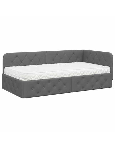 Cornice del letto ad angolo Grigio scuro 90 x 190 cm Tessuto