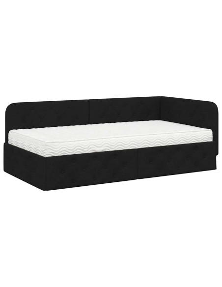 Cornice del letto ad angolo Nero 90 x 190 cm Tessuto