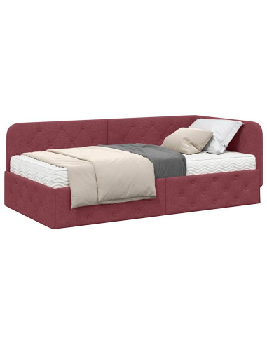 Cornice del letto ad angolo Rosso Vino 90 x 190 cm Tessuto