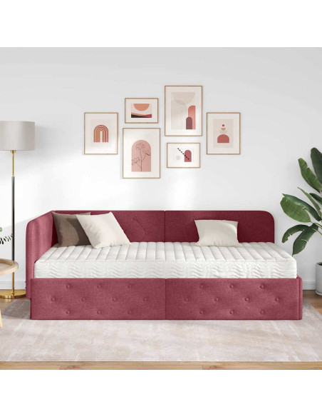 Cornice del letto ad angolo Rosso Vino 90 x 190 cm Tessuto
