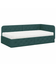 Cornice del letto ad angolo Verde Scuro 90 x 190 cm Tessuto 2