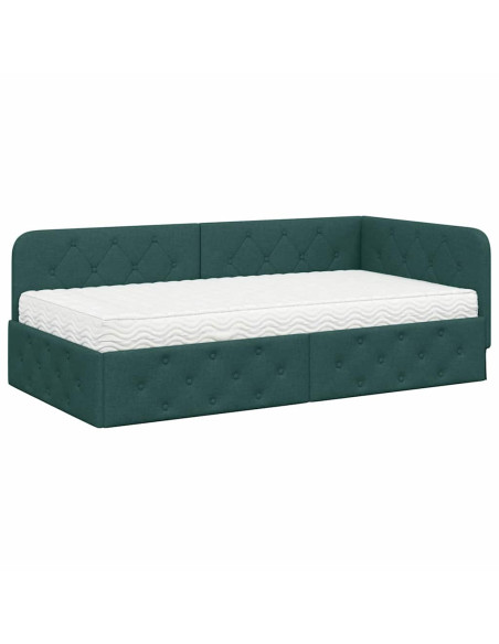 Cornice del letto ad angolo Verde Scuro 90 x 190 cm Tessuto