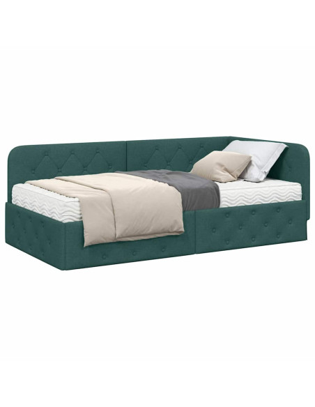 Cornice del letto ad angolo Verde Scuro 90 x 190 cm Tessuto