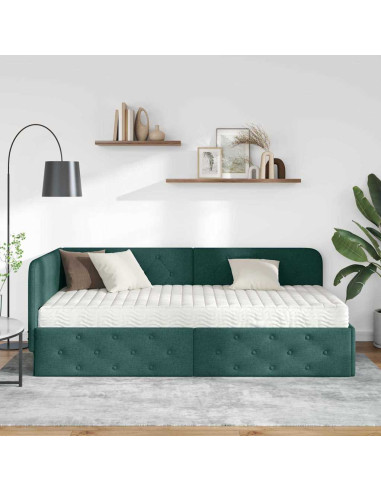 Cornice del letto ad angolo Verde Scuro 90 x 190 cm Tessuto