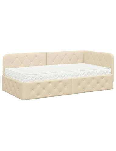 Cornice del letto ad angolo Crema 90 x 190 cm Tessuto