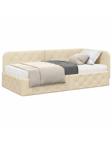 Cornice del letto ad angolo Crema 90 x 190 cm Tessuto
