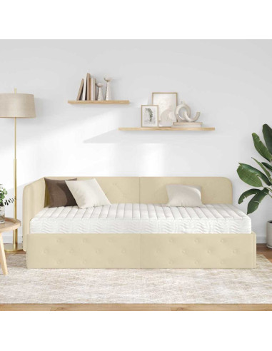 Cornice del letto ad angolo Crema 90 x 190 cm Tessuto