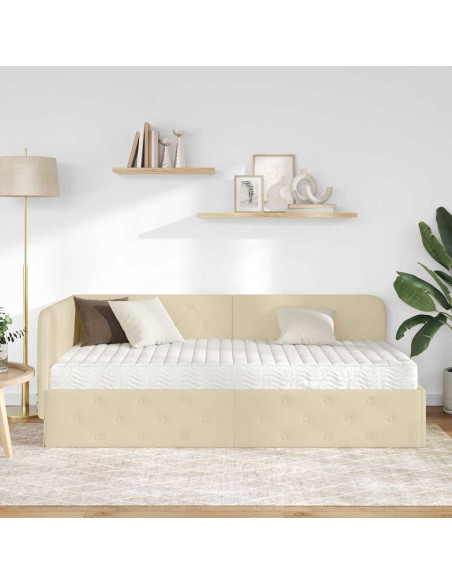 Cornice del letto ad angolo Crema 90 x 190 cm Tessuto