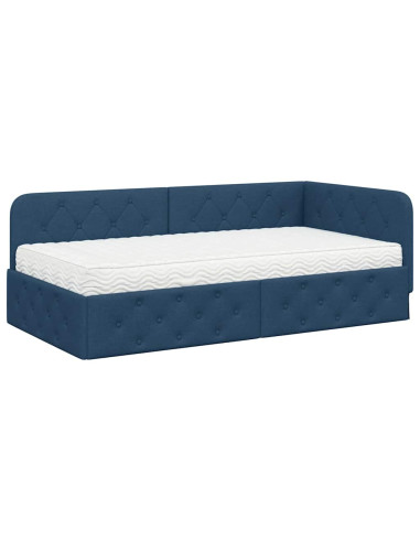 Cornice del letto ad angolo Blu 90 x 190 cm Tessuto
