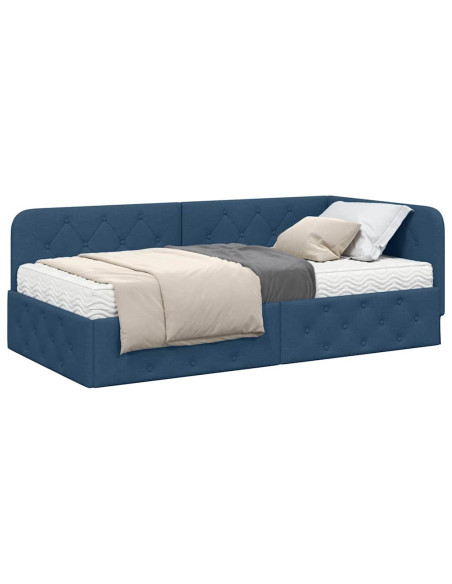 Cornice del letto ad angolo Blu 90 x 190 cm Tessuto