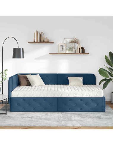 Cornice del letto ad angolo Blu 90 x 190 cm Tessuto
