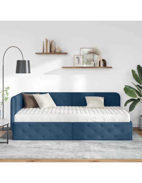 Cornice del letto ad angolo Blu 90 x 190 cm Tessuto