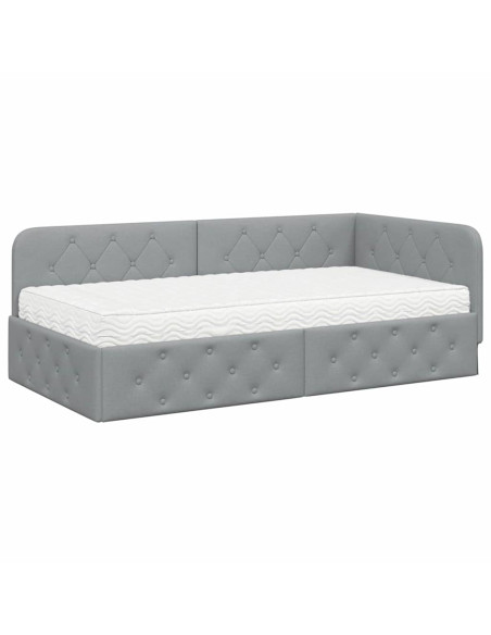 Cornice del letto ad angolo Grigio chiaro 90 x 200 cm Tessuto