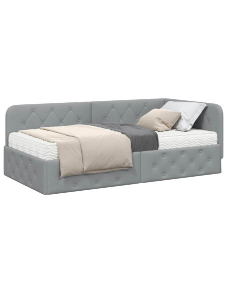 Cornice del letto ad angolo Grigio chiaro 90 x 200 cm Tessuto