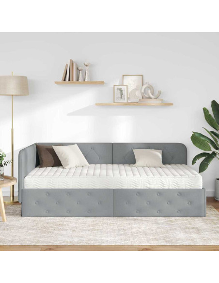 Cornice del letto ad angolo Grigio chiaro 90 x 200 cm Tessuto