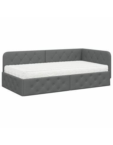 Cornice del letto ad angolo Grigio scuro 90 x 200 cm Tessuto