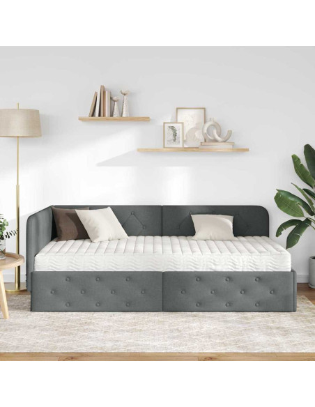 Cornice del letto ad angolo Grigio scuro 90 x 200 cm Tessuto