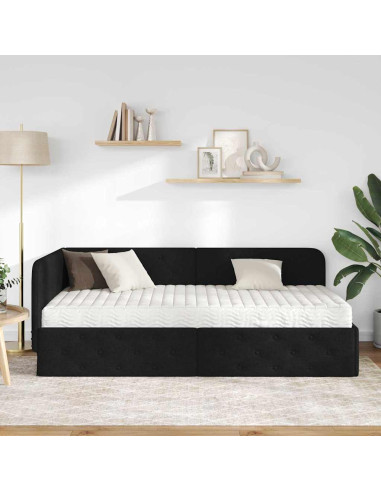 Cornice del letto ad angolo Nero 90 x 200 cm Tessuto