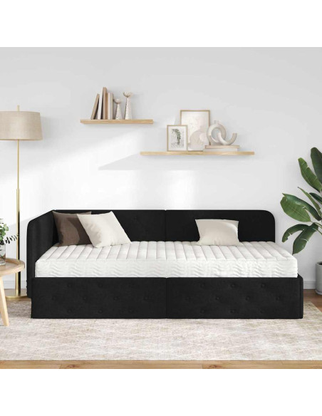 Cornice del letto ad angolo Nero 90 x 200 cm Tessuto