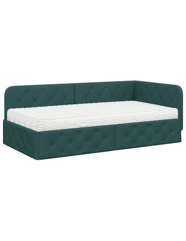Cornice del letto ad angolo Verde Scuro 90 x 200 cm Tessuto