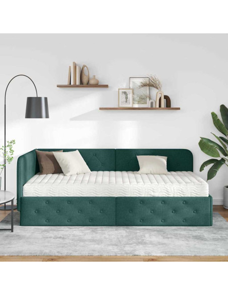 Cornice del letto ad angolo Verde Scuro 90 x 200 cm Tessuto