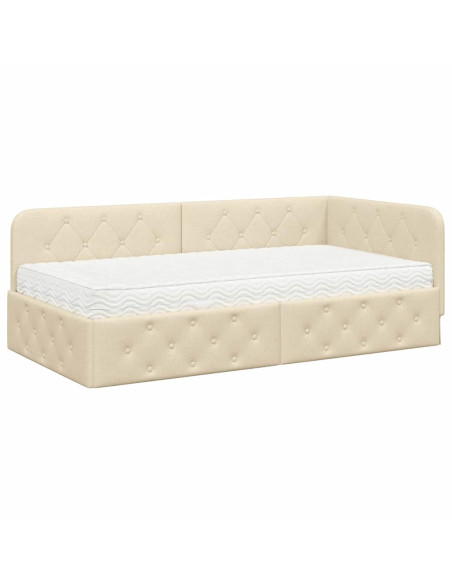 Cornice del letto ad angolo Crema 90 x 200 cm Tessuto