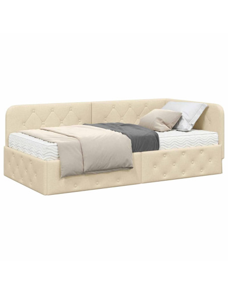 Cornice del letto ad angolo Crema 90 x 200 cm Tessuto