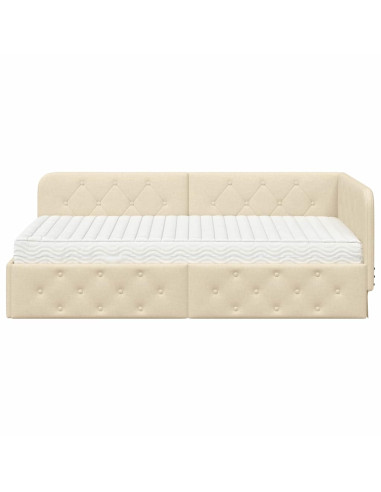 Cornice del letto ad angolo Crema 90 x 200 cm Tessuto