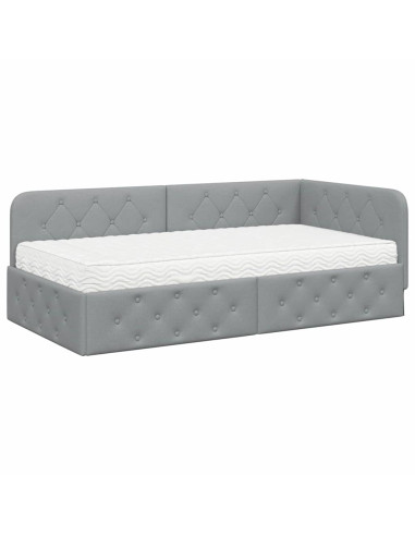 Cornice del letto ad angolo Grigio chiaro 100 x 200 cm Tessuto