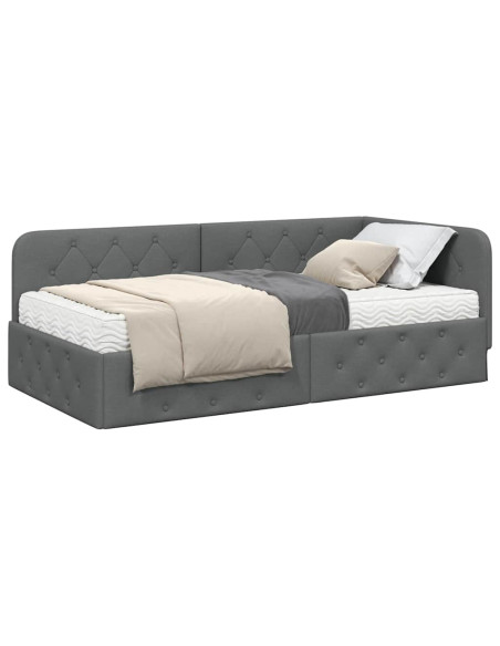 Cornice del letto ad angolo Grigio scuro 100 x 200 cm Tessuto