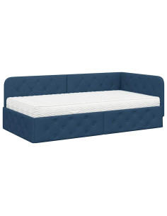 Cornice del letto ad angolo Blu 100 x 200 cm Tessuto 2