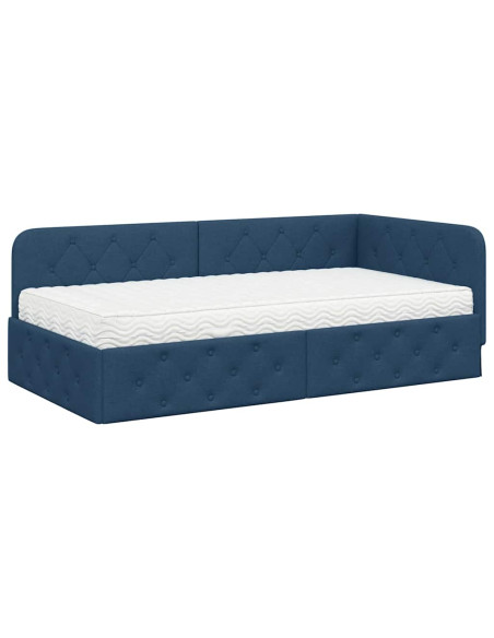 Cornice del letto ad angolo Blu 100 x 200 cm Tessuto