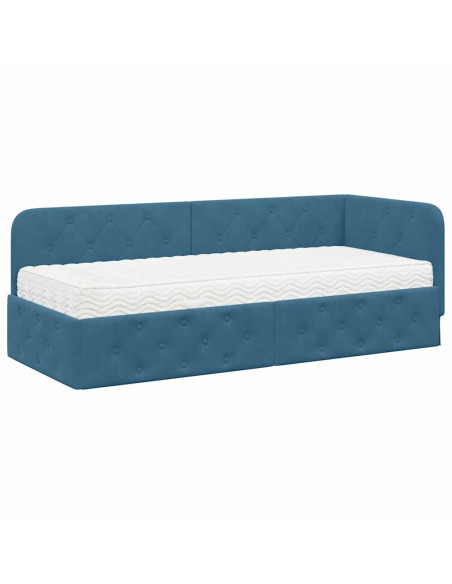 Cornice del letto ad angolo Blu 80 x 200 cm Velluto