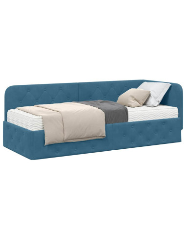Cornice del letto ad angolo Blu 80 x 200 cm Velluto