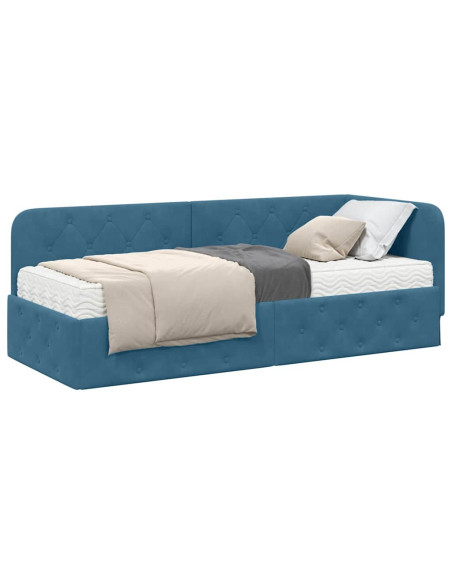 Cornice del letto ad angolo Blu 80 x 200 cm Velluto