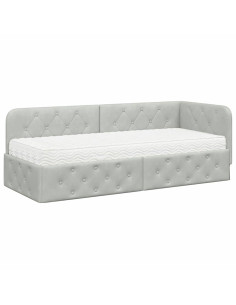 Cornice del letto ad angolo Grigio chiaro 80 x 200 cm Velluto 2