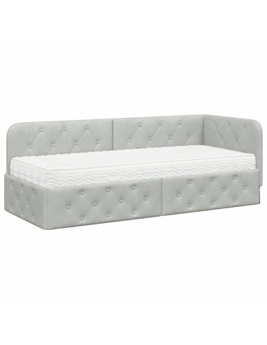 Cornice del letto ad angolo Grigio chiaro 80 x 200 cm Velluto