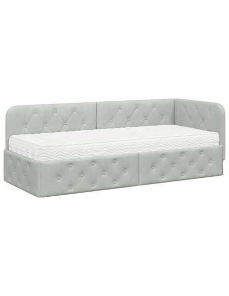 Cornice del letto ad angolo Grigio chiaro 80 x 200 cm Velluto