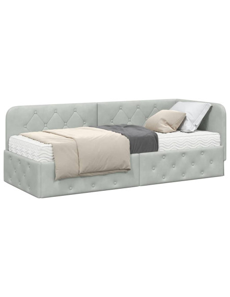 Cornice del letto ad angolo Grigio chiaro 80 x 200 cm Velluto